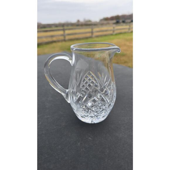 Crystal Glass Creamer Pitcher Clear Cut Diamond Starburst Base Small Decor - Picture 4 of 9